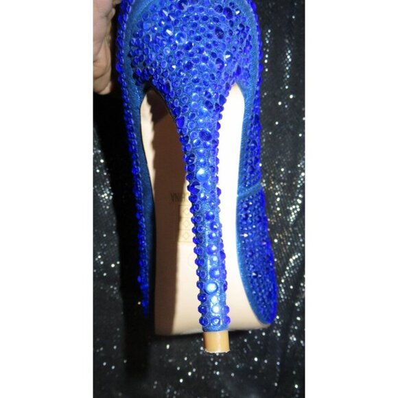 Lauren Lorraine Cobalt Blue Rhinestone Embellished Leather Stilettos Pumps sz 9 - Picture 8 of 13